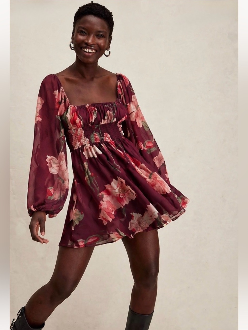 Free People by Hutch Bertie Burgundy Floral Dress